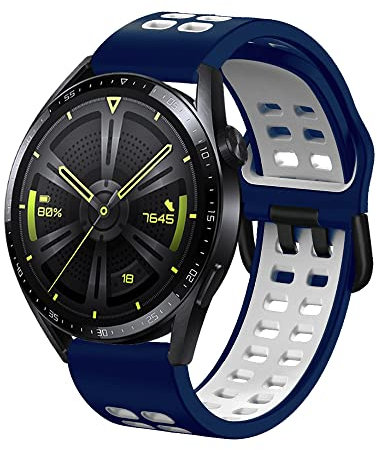 KeeFos 22mm Armband Kompatibel mit Huawei Watch GT6 Pro 46mm/GT6 46mm/GT5 Pro/GT5/GT4/GT3(46 mm), Silikon Uhrenarmband, Ersatzarmband für Huawei Watch Ultimate 2/5/4Pro/4/3Pro(46 mm) - Blau Weiß