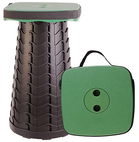 MKBK Telescopic Stool Adjustable Square Camping Stool, Collapsible Stool Outdoor Stool for Camping, Fishing, Hiking, Larger Stool Area Square Stool and Load Capacity 485 LB (Green)