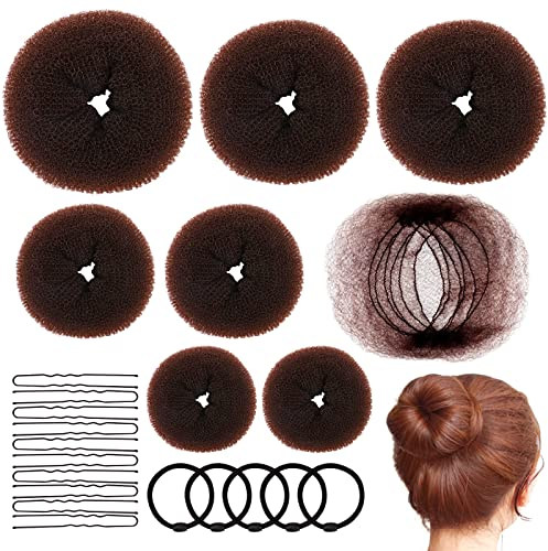 Bekecidi Frisurenhilfe Set, 7 Stück Duttkissen Donut Maker in 4 Größe mit U-Form Haarnadeln, Haarnetz und Haargummi, Haardonut Haarstyling Frisurenhilfe Set für Damen, Hochzeit, Kinder (Stile3)