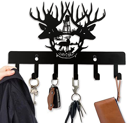 Viiluuxr SchlüSselbrett Schwarz Und 6 Haken SchlüSselhalter Ohne Bohren Wandmontage Eingangsbereich Schlüsselgürtel Schirmhaken personalisierter Schlüsselaufhänger Haustür Garten Bauernhaus.