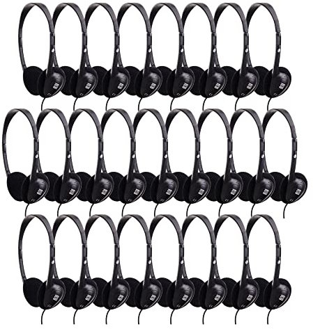 Pronomic KH-10BK Kopfhörer 25x Set - Ideal für TV und Silent Guide-Systeme - Verstellbarer Kopfbügel - Hoher Inkl. Klinkenadapter - Geringes Gewicht (nur 50 g) - Schwarz