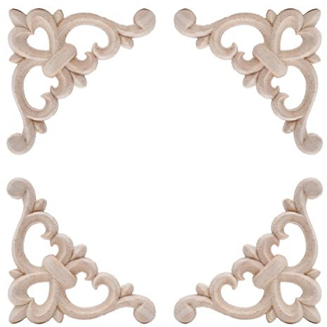 4Pcs Fregi in Legno Decorativi Decorazione in Legno Intagliato Applique Intagliato Onlay Applique Intagliato di Appliques per Mobili Porte Finestre Armadi (Stili 2)