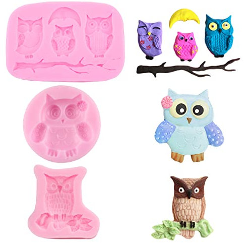 Nifocc 3 moldes de silicona para fondant, diseño de búho, 3D, para tartas, cupcakes, dulces, mazapán, decoración