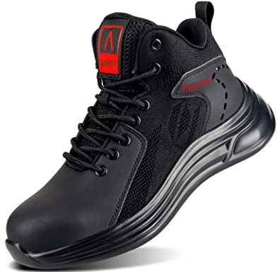 IYVW SAFETY 633 Sicherheitsschuhe Herren Arbeitsschuhe Damen Leicht Atmungsaktiv Schutzschuhe mit Stahlkappe Sportlich Schuhe Schwarz 44.5 EU