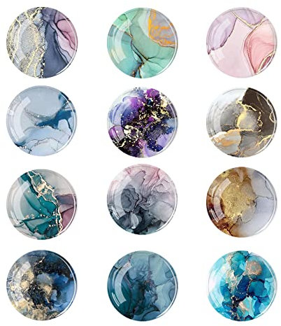 FuninCrea 12 Pack Marbling Fridge Magnets 3D Glass Notice Board Office Magnets Set Vintage Aesthetic Marbling Small Fridge Magnets Decorative Refrigerator Magnets for Home Office Whiteboard (03#)