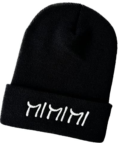 Schnoschi dunkelgraue Mütze/Strickmütze mit Mi Mi Mi Spruch Bestickt für Damen, Herren, Jugendliche und Kinder, Beanie Wollmütze Hip Hop Wintermütze Rollmütze Streetwear Unisex OneSize