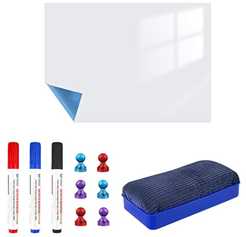 Relota Tableau Blanc Magnetique 40 X 60 cm, Film Magnétique Autocollant avec 4 Stylos Marqueurs Et Effaceur, Effaçable à Sec Tableau Aimanté Frigo pour Mémo, Plannings de Repas, Notes, Cuisine Liste