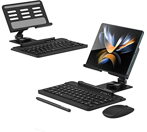 Galaxy Z Fold 4/Fold 3 Wireless Keyboard + Bluetooth Mouse + Stylus + Foldable Rotating Stand Set for Samsung Galaxy Z Fold 4/Fold 3-4 Piece Set (Black)