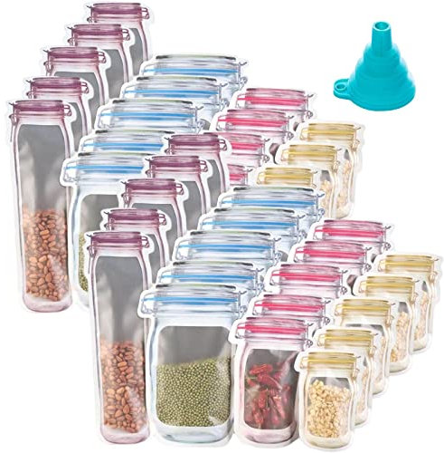 Reusable Mason Jar Ziplock Bags, 20/40 pcs Mason Jar Bottle Bags, Mason Jar Reusable Zip Lock Bag for Kitchen Camping (40pcs)