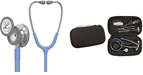 Stetoscopio per il monitoraggio 3M™ Littmann® Classic III™, tubo auricolare azzurro cielo, 69 cm, 5630 & GIMA ASTUCCIO PORTA FONENDO - Colore Nero. Uso Professionale. Custodia rigida protettiva