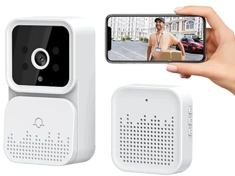 CalmGeek Kabellose Video-Türklingel-Kamera, kabellos, Video, Türklingel, HD-Kamera, IR-Alarm, Sicherheit, Türklingel, WLAN-Gegensprechanlage für Zuhause, Wohnung – App-Steuerung