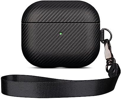 Haobobro [Karbonfaser Textur] AirPods 3 Hülle Case Cover - Handgefertigt AirPods 3. Generation Hülle mit Trageband und Karabiner - Stoßdämpfende Schutzhülle mit Premium Finish - Schwarz