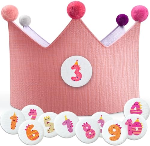 Milula Studios Geburtstagskrone für Kinder – Zweifarbige Musselin Krone mit Austauschbaren Zahlen 1–10 – Für 1. Geburtstag, Junge & Mädchen