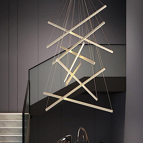 Moderner LED-Kronleuchter, 130 W, hoher Deckenleuchter, linearer Kronleuchter, 9 Lichter, Schwarzgold, dimmbar, große Pendelleuchte 47,2 Zoll, für Wohnzimmer, Treppenhaus, Eingang,Foyer, Lobby
