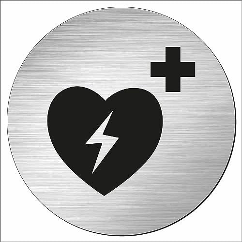 INDIGOS UG - Schild - rund 100mm - Defibrillator - Aluverbundplatte - mit Symbol - Garage, Hotel, Parkplatz, Schule, Carport Firma individuell