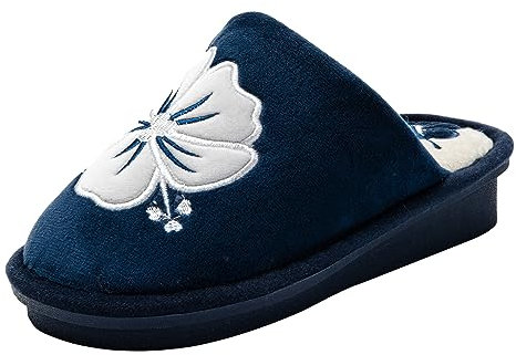JOMIX Ciabatte Donna Invernali da Casa Pantofole Pelose Calde Tacco Zeppa Scarpe con Pelo Termiche Comode Morbide MD8574 (Blu Navy, 39)