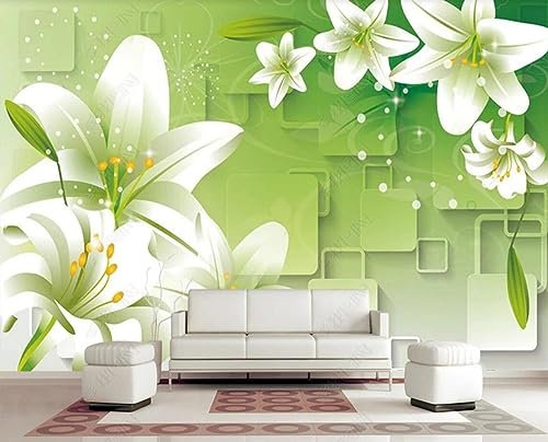 Fototapete 3D Effekt Weiße Lilie Kariert Tapete Kinderzimmer Deko Tapeten 3d effekt Wandbilder S-18990 400X280CM