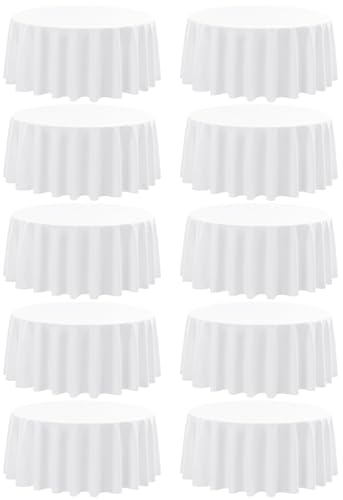 10 Packungen weiße runde Polyester-Tischdecken 228 cm, runde Tischdecke Flecken- und knitterfrei waschbare Tischdecke für Hochzeiten, Partys, Bankette, Buffettische, Feiertage, Esstische dekorieren