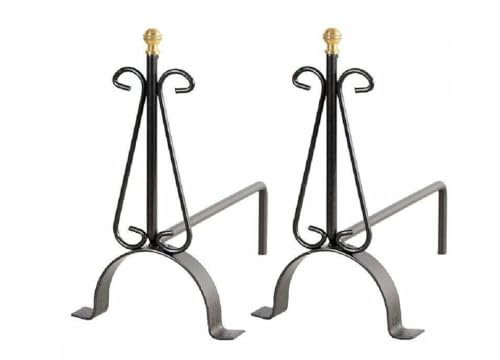 CRISCUOLO Brico Store Alari per Camino A Legna in Ferro Battuto Coppia Alari Camino L38xH33 Cm con Pomolo in Ottone Ideali per Appoggio Attrezzi Camino