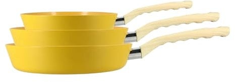 MENASTYL - Set de 3 poêles Colorama safran - Poêle 20/24 et 28 cm - En aluminium - Revêtement antiadhésif en céramique - Tous feux dont induction