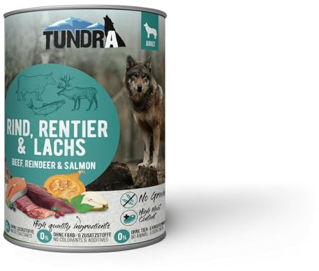 Tundra Hundefutter Rind, Rentier & Lachs, Nassfutter 6 x 800 g