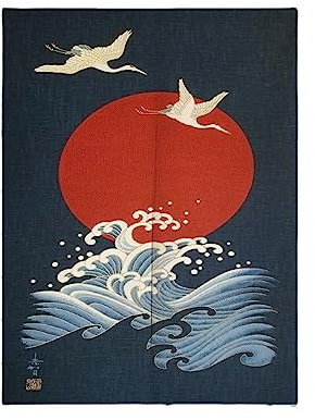 Noren Style Chinoise Rideau de Porte Style Japonais Fenêtre Rideaux Panneau Tenture Tapisserie Traditionnel Imprimé Coton Lin Décoration de Porte Tapisserie Décoration pour Maison flamant 75 x 120 cm