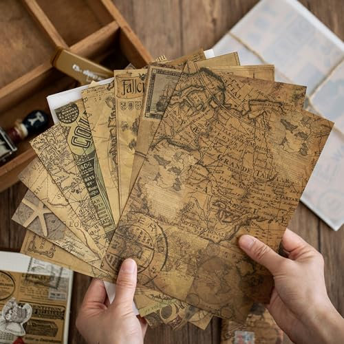 Obujopal Vintage-Scrapbook-Papier, 40 Stück, Bastelpapier, alte Karte, Noten, Zeitungsdesign für Junk-Tagebuch, Collage, Kartenherstellung, Umschläge, DIY-Projekt-Dekoration, A5
