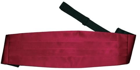 DQT Men Plain Satin Wedding Cummerbund - Burgundy