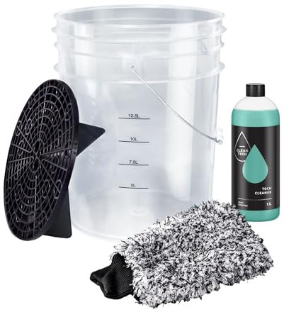 BenBow - Autowäsche Set: 20-Liter-Wascheimer mit Schmutzsieb + Waschhandschuh + 1L Autoshampoo-Konzentrat - für schonende Auto Handwäsche - ideal für Autowerkstätten und Waschanlagen - Keine Kratzer