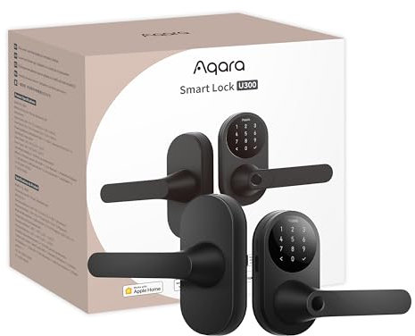 Aqara Smart Lock U300 - Cerradura de puerta de entrada sin llave con mango y huellas dactilares con llaves Apple Home, teclado de pantalla táctil, bloqueo de palanca inteligente compatible con Apple