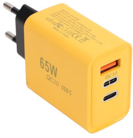 USB-C-Ladeblock, 65-W-USB-C-Wand-Schnellladegerät, 3-Port-PD-Netzteil + QC3.0-Wandstecker Im Multiport-Ladeblock-Würfel, Kompatibel mit und IOS-Telefonen (EU-Stecker