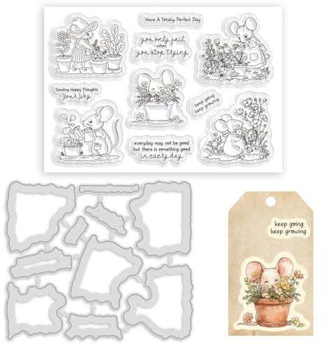 BEUNITONE Transparente Stempel für Scrapbooking, Basteln, Tiere, für Kartenherstellung, Gartenfreunde, 2 Stück, Motiv: niedliche Maus, Garten, Freunde, klare Stempel, Stanzformen-Set Happy Happy