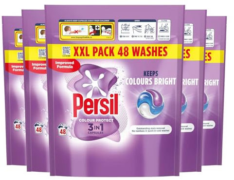 Persil XL 3-in-1 Washing Capsules Outstanding Stain Removal with No Residues Even in Quick and Cold Washes 7 Days of Lasting Freshness Washing Pods 48 Washes (Buy 5, Colour Protect)