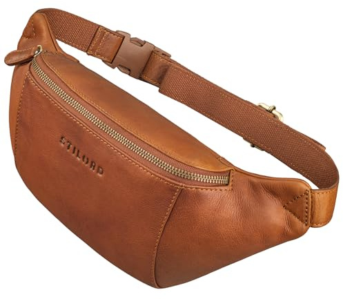 STILORD 'Pino' Elegante Bauchtasche Leder Klein als Handy Gürteltasche Vintage Hüfttasche Damen oder Brusttasche Herren Leder Kleiner Brustbeutel Echtleder, Farbe:Kara - Cognac