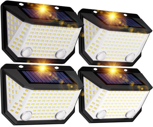 K KASONIC Solar Dual-Sensor Fence Lights, 6500K Waterproof Solar Motion Lights with 300° Wide Lighting Angle for Garden, 4 Pack Outdoor Wall Solar Step Lights for House