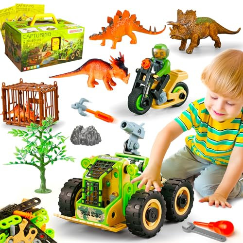 HOMETTER Dinosaurier Thema Bauen Spielzeug, Bauklötze für Kinder im Vorschulalter, Technik-Spielzeug Kreativ-Set, Dinosaurier einfangen Spiel Geschenk für Jungen Alter 5 6 7 8 9 10+ Jahre alt
