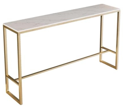 Mesa industrial de altura de barra con diseño moderno y base de metal para cocina o uso al aire libre, mesa de altura estrecha para espacios pequeños, acabado blanco, 63 pulgadas de largo por 16
