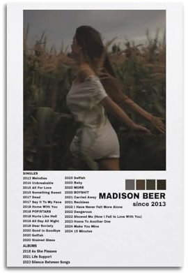 KINGGHYLL Poster Madison Beer Singles und Alben, dekoratives Gemälde, Leinwandposter, Wandkunst, Wohnzimmerdekoration, modernes ästhetisches Poster, 30 x 45 cm, ungerahmter Stil