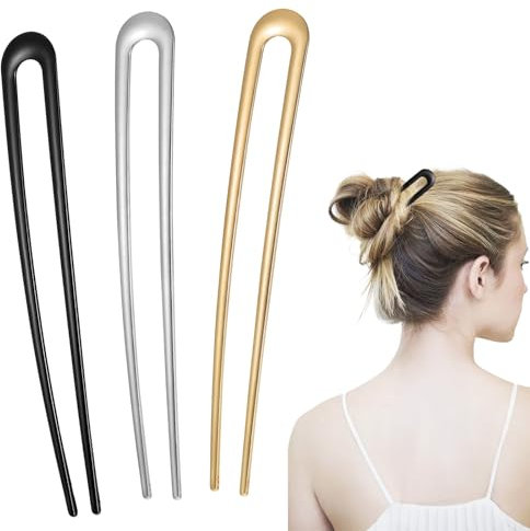 3pcs Large French Hair Pins Metal U-Shaped 5.9 Inch Hair Sticks 2-Prong Vintage Hair Fork Extra Long Chignon Sticks for Women Girls Chignon Buns Long Thick Hair Hairstyle Accessories