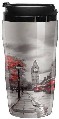 BFGWK Novelty Coffee Cups With Lid Coffee Tumbler Durable Red London Street Printing Travel Coffee Mug For Work Travel