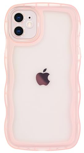 Mouzor Cute Case Compatible with iPhone 12 case, Clear Pink Curly Wave Frame Soft TPU Full Protection Shockproof Case Cover for Girls Women