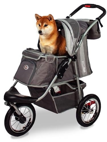 Innopet Comfort Air Eco Grauer Hunde- & Katzenbuggy - Leichter Hundewagen mit 12-Zoll Luftreifen - Einhändig faltbar - Hundebuggy für Hunde bis zu 25kg