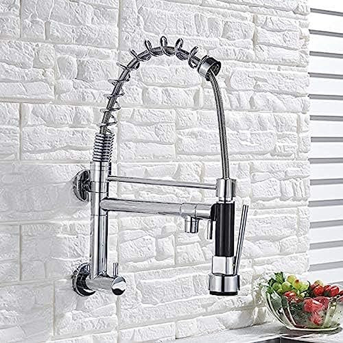 Miscelatore per lavello da Cucina in Ottone Cromato, Rubinetto a Molla con Doppia Bocca Girevole, Miscelatore per lavello da Bagno, Rubinetto a Parete, lavabo da appoggio