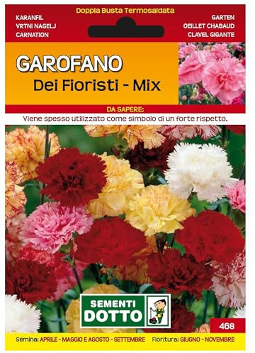 Sicignano | Semi Garofano dei Fioristi in Miscuglio Mix, Fiori Doppi e Profumati, Busta Extra - 1 Confezione da 0.4g, Pianta da Potatura, Adatta a Pieno Sole