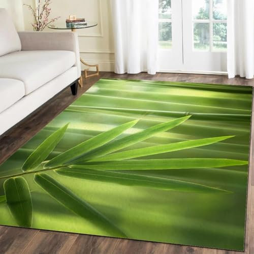 Sxakswol Tapis de Salon Bambou Vert Tapis 60x120 cm Poil Court Moderne Chambre Enfant Adulte Usine 3D Doux Lavable Antidérapant pour Entrée, Cuisine, Couloir a-5671