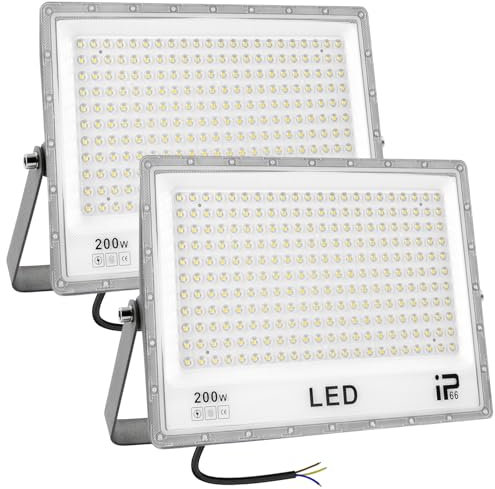 CREATESTAR 2 Pièces Projecteur LED Extérieur 200W,6500K Blanc Froid,20000LM Super Lumineux,IP66 Étanche, 242 LEDs,Spot Extérieur pour Jardin, Cour, Garage, Couloir et Éclairage de Sécurité