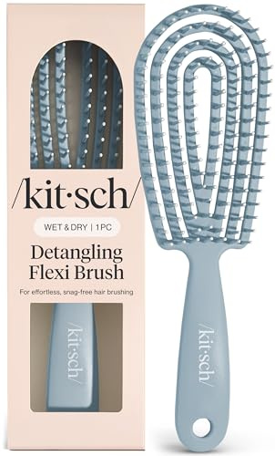Kitsch Hair Brush Detangler – Flexi Flow Hair Brush for Women, Men & Kids | Detangling Brushes for Curly Hair with Bendable Frame, Bounce Curl Defining Brush for Wet or Dry Strands - Haze Blue