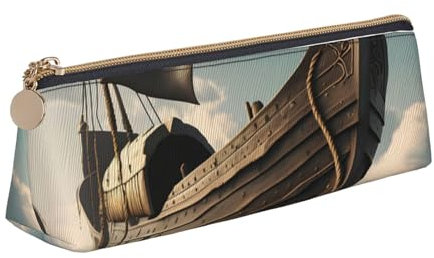 Bkdogkt Altes Wikingerboot Druck einfaches Federmäppchen Dreieck Stiftsäckchen Make-Up Utensilien Alltagsartikel Notwendig, Weiß, One Size, Weiß, One Size