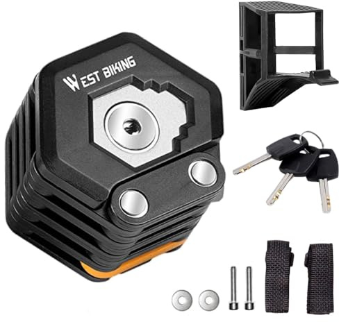 TINMAGI Lucchetto Pieghevole per Bicicletta, Lucchetto Bici Pieghevole da 85 cm con Supporto, 3 Chiavi, Catena di Lucchetti per Biciclette, Catena Bicicletta per Bicicletta da Corsa, Mountain Bike