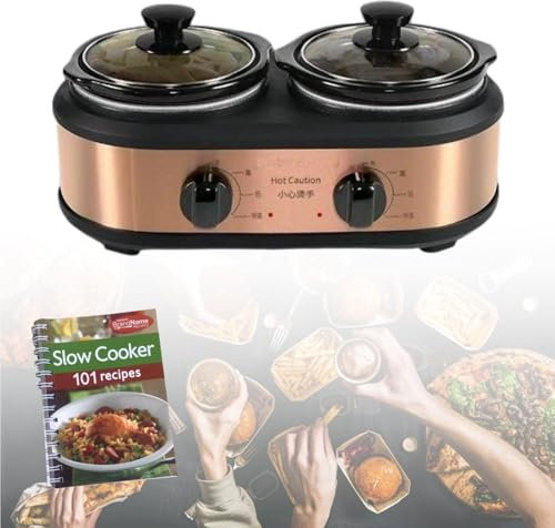 LYFDPN Pentola a Cottura lenta Riscaldamento Uniforme Temperatura Regolabile 1,2 l * 2 pentole in Ceramica di Grande capacità pentola Staccabile zuppa di stufato Cottura